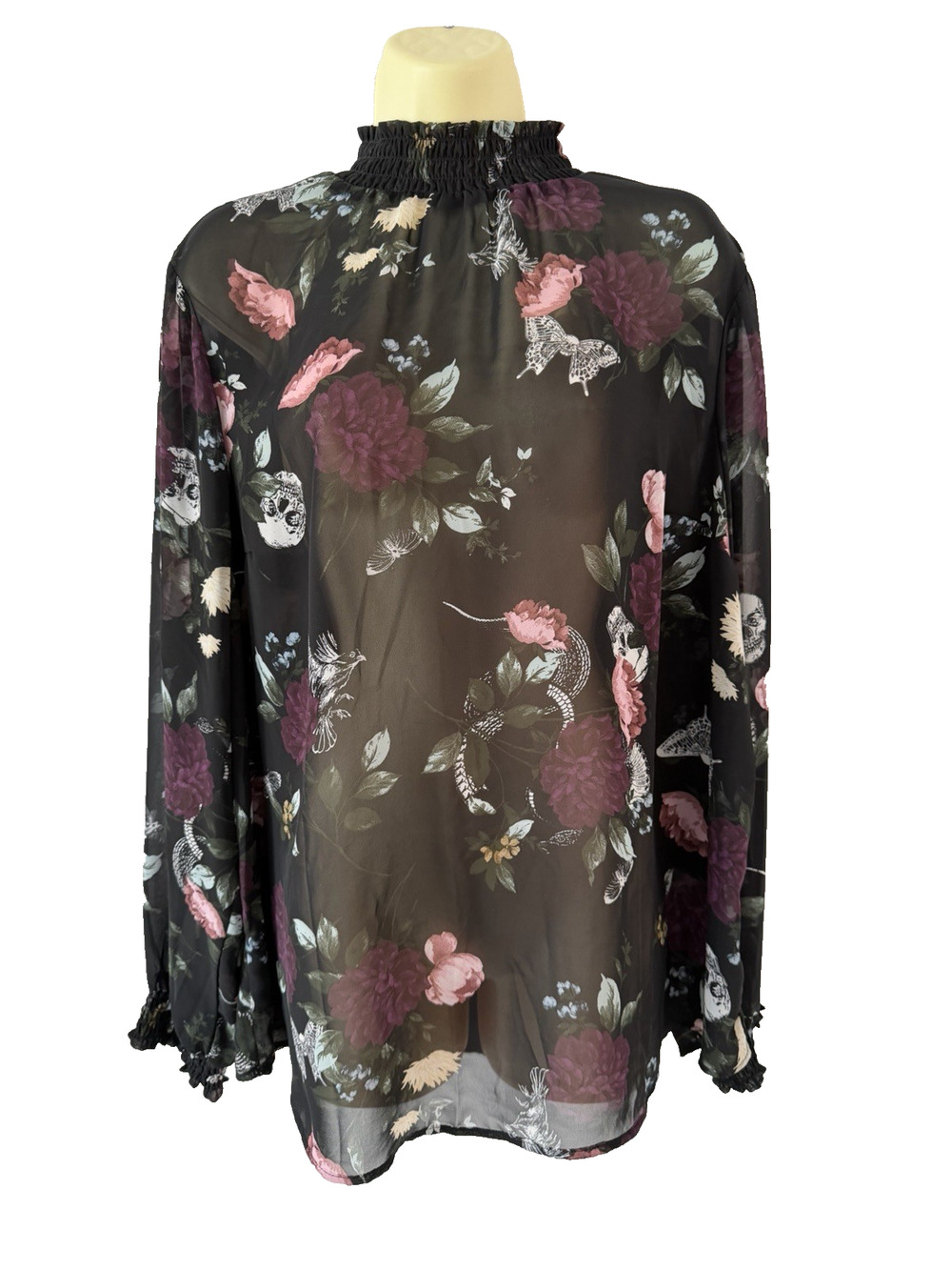 Torrid Chiffon Smocked Mock Neck Blouse Women Plus Size 1 Floral Skull Print